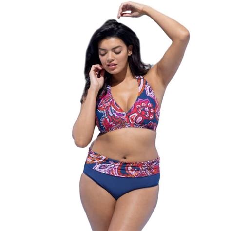 Bikini Maillot De Bain 2 Pièces À Taille Haute Rembourré Pour Femme Impression Broderie