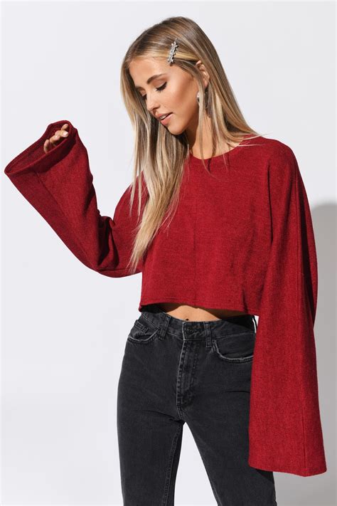 Tobi Crop Tops Womens Hang Loose Red Bell Sleeve Top Red ⋆ Theipodteacher