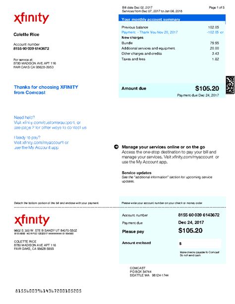 Feismo - xfinity bill statement - Your monthly account summary Previous