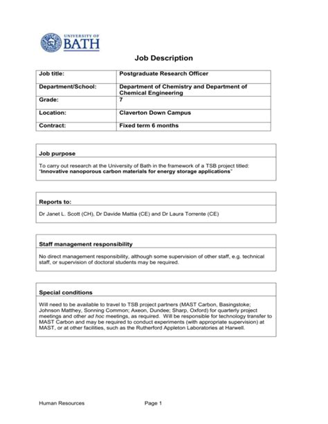 Job Description Person Specification