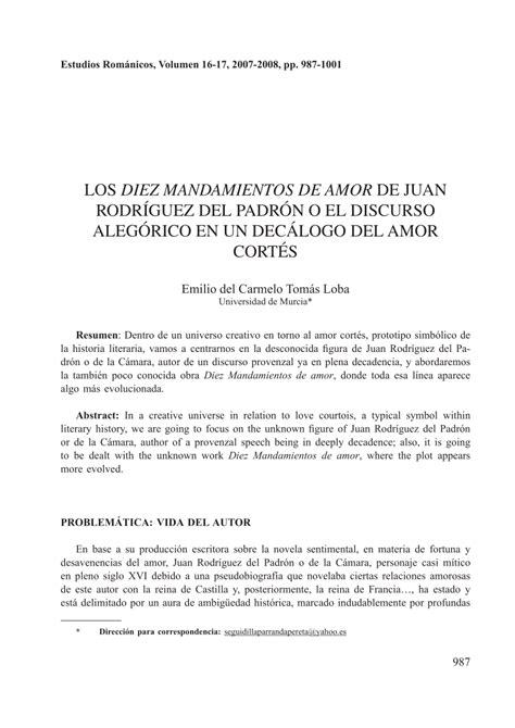 Pdf Los Diez Mandamientos De Amor De Juan Rodríguez Del Padrón O El