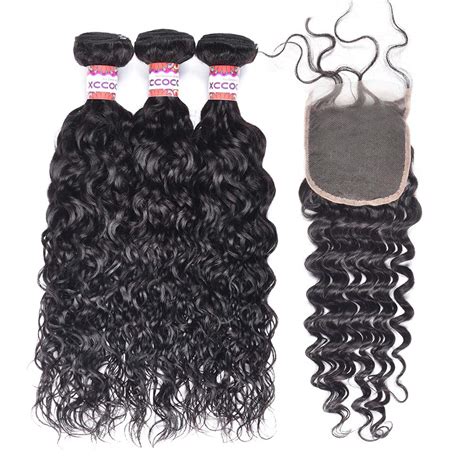 Amazon XCCOCO Peruvian Hair Water Wave 3 Bundles With Closure