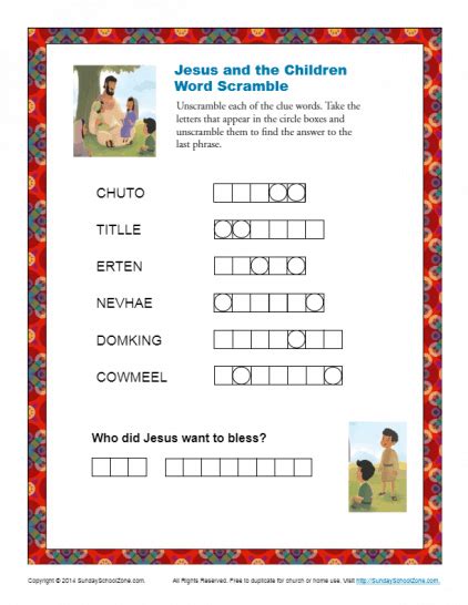 Jesus And The Children Word Scramble Bible Puzzles For Kids