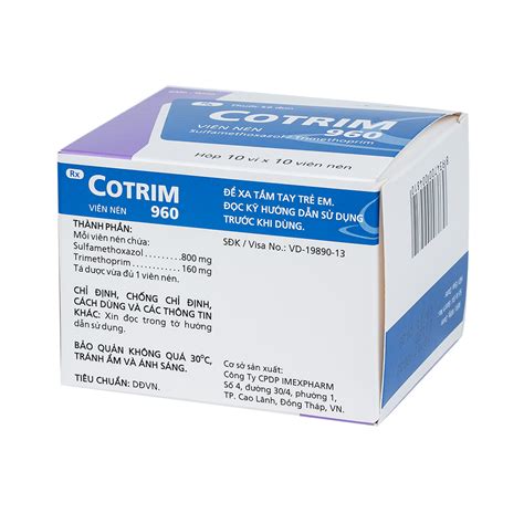 Cotrim 960 Mg Hộp 10 Vỉ X 10 Viên Imexpharm Cevpharma Ghch Kim Cương