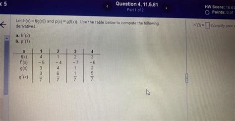 Solved Let H X F G X And P X G F X Use The Table Chegg