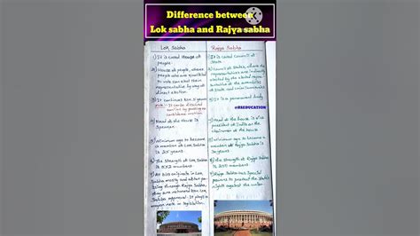 Difference Between Lok Sabha And Rajya Sabha Youtube