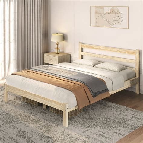 Topeakmart Queen Size Wooden Platform Bed Frame with High Headboard for ...