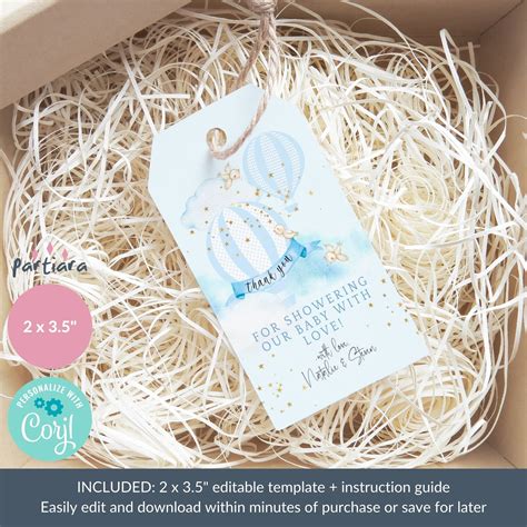 Hot Air Balloon Favor Tags Boy Baby Shower St Birthday Party Etsy