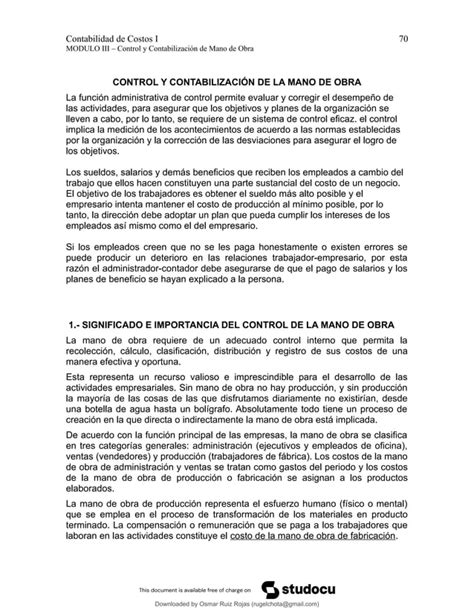 Control Y Contabilizacion De La Mano De Obra Pdf