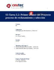 S Tarea Primer Avance Del Proyecto Proceso De Reclutamiento Y