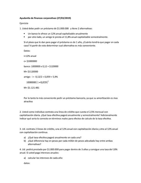 Tarea Finanzas Corporativas Ayudant A De Finanzas Corporativas