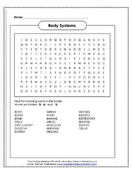 Free Body Systems Word Search By Believe With Mrsb Tpt