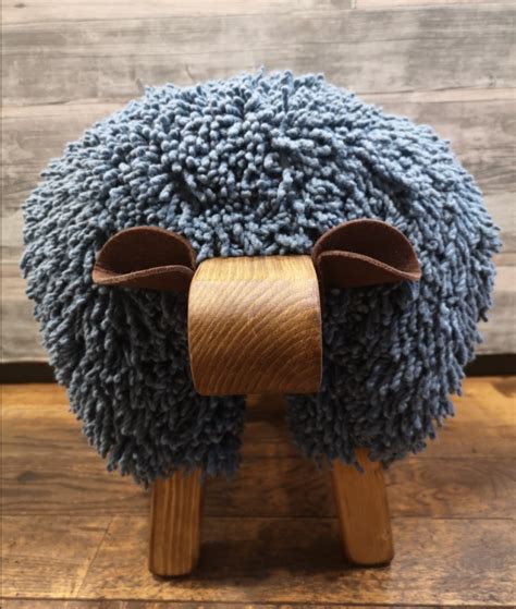 Sheep Footstool Bluestone On Oak Stained Body Cuckoos Nest Ts