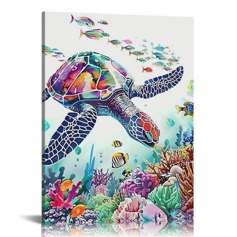 Canflashion Sea Turtles Bathroom Wall Art Colorful Turtles Pictures