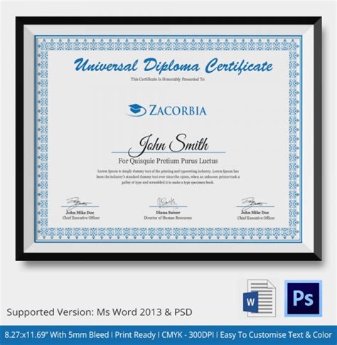 Diploma Certificate Template - 26+ Free Word, PDF, PSD, EPS, InDesign ...