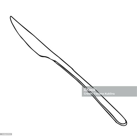 Black Hand Drawing Outline Flat Vector Illustration Of One Knife