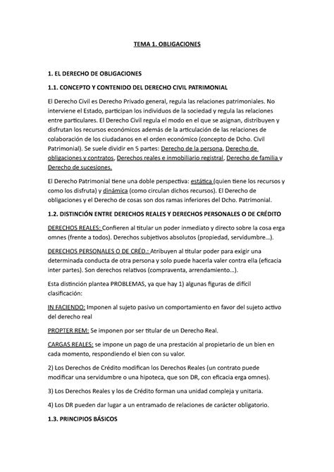 Tema 1 Las Obligaciones Tema 1 Obligaciones 1 El Derecho De Obligaciones 1 Concepto Y