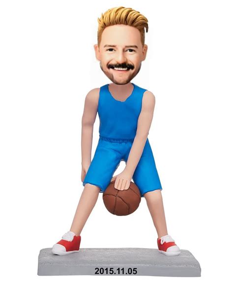 Personalized Basketball Player Bobblehead In Blue Suit With Custom Eng