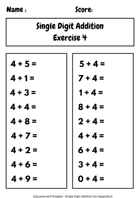 Printable Single Digit Addition Worksheets Preschool Nd Grade Math