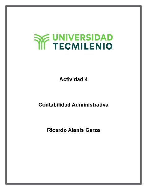 Actividad 4 Contabilidad Administrativa Actividad 4 Contabilidad