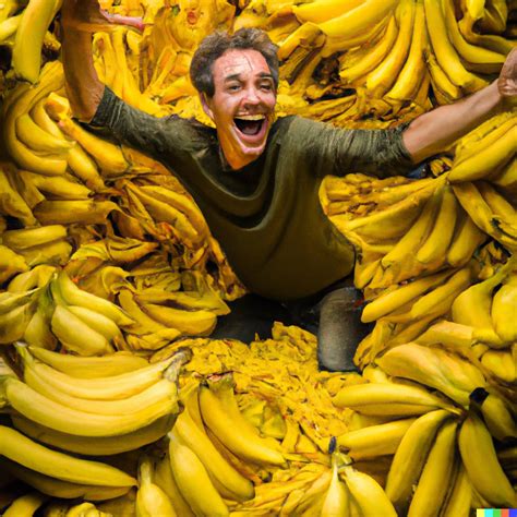 Guy × Dall·e 2 A White Man Bursting Out Of A Huge Pile Of Bananas