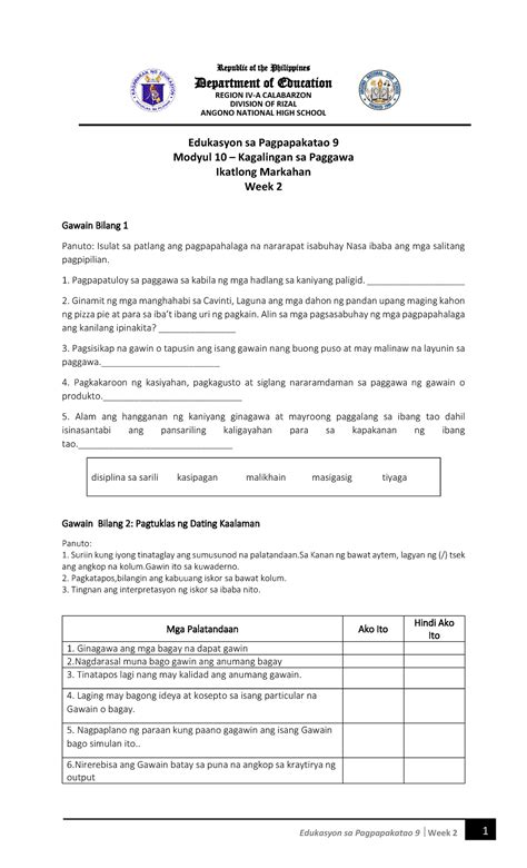 Esp9 Module Kagalingan Sa Paggawa Q3 Republic Of The Philippines