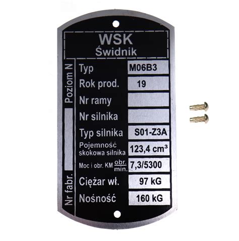 TABLICZKA ZNAMIONOWA WSK PZL ŚWIDNIK M06 B3 NIT WS221343 za 28 zł z