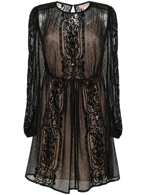 Twinset Floral Lace Mini Dress Black Farfetch