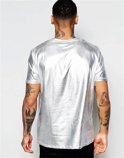 Lyst Asos T Shirt In Metallic Silver In Metallic For Men