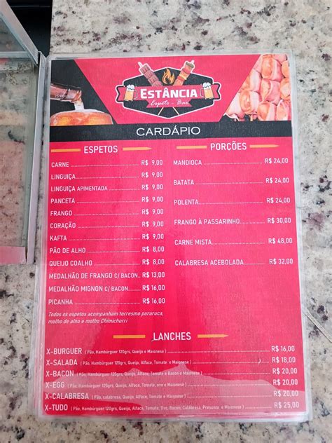 Menu At Est Ncia Espeto Bar S O Roque