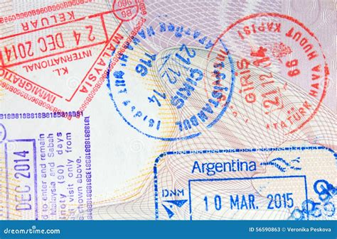 Colorful Immigration Arrival Stamps On Passport Stock Image Image Of