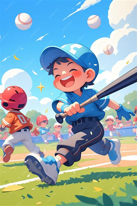 Premium Vector | Kids Playing Baseball in the Park