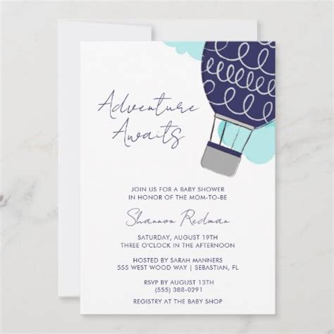 Adventure Awaits Hot Air Balloon Baby Shower Invitation Zazzle