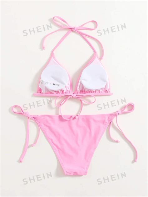 Shein Swim Mod Summer Beach Mono Bikini Set Halter Triangle Bra And Tie