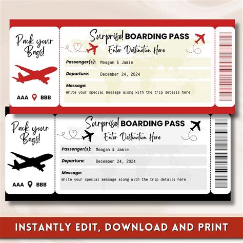 Boarding Pass Template Instant Download, Editable Boarding Pass Digital ...