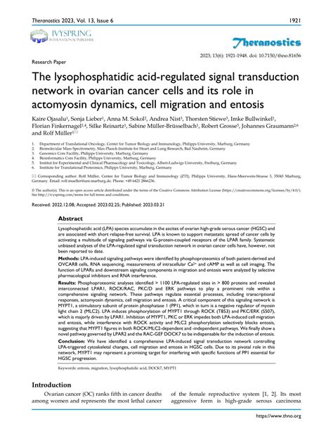 PDF The Lysophosphatidic Acid Regulated Signal Transduction Network