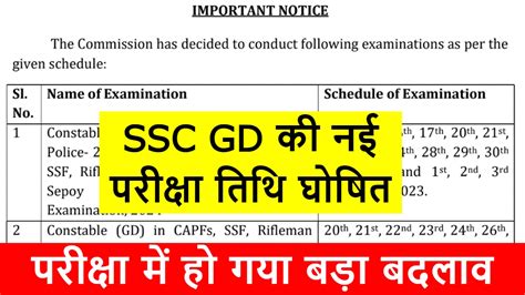 Ssc Gd New Exam Date इस दिन से एसएससी जीडी की परीक्षा शुरू नया नोटिस जारी