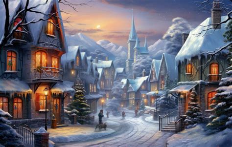 Christmas wallpaper with winter village 28804060 Stock Photo at Vecteezy