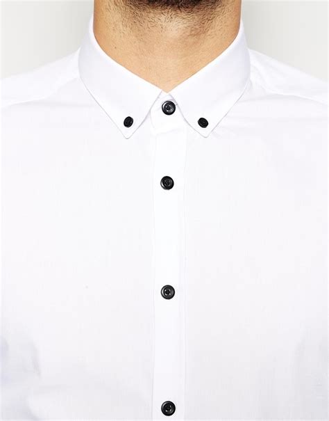 Asos Brand Smart Shirt In Long Sleeve With Contrast Buttons And Button