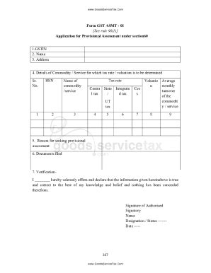 Fillable Online Form Gst Asmt See Rule Application For