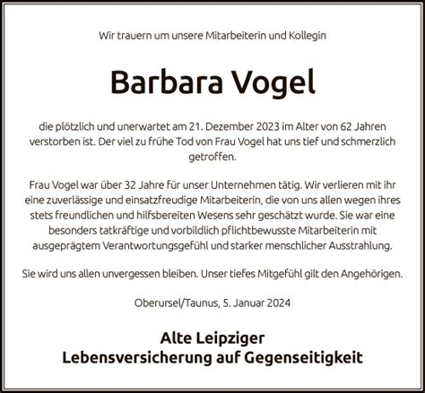 Traueranzeigen Von Barbara Vogel Trauer Rheinmain De