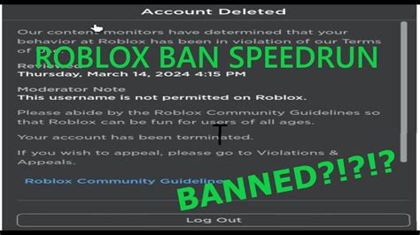 Roblox Ban Speedrun Termination Youtube