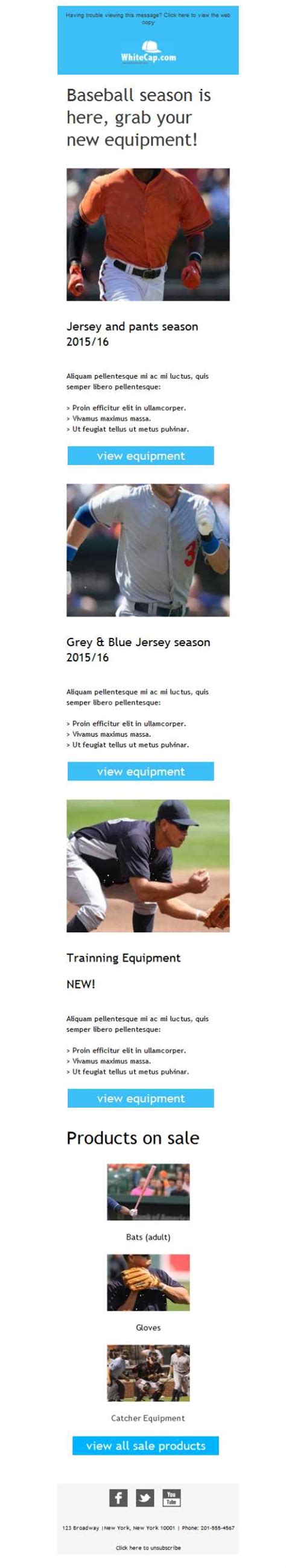 Plantilla De Newsletter Responsive Gratis Sports Store Baseball Para