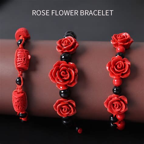 1/3pcs Fashion Women Rose Bracelet Ethnic Handicraft Lacquer Carved ...