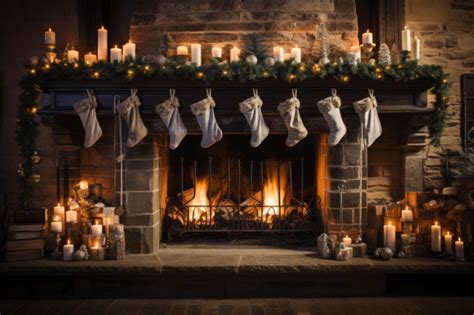 Christmas Stockings Hanging By Fireplace Unreal Images Free AI