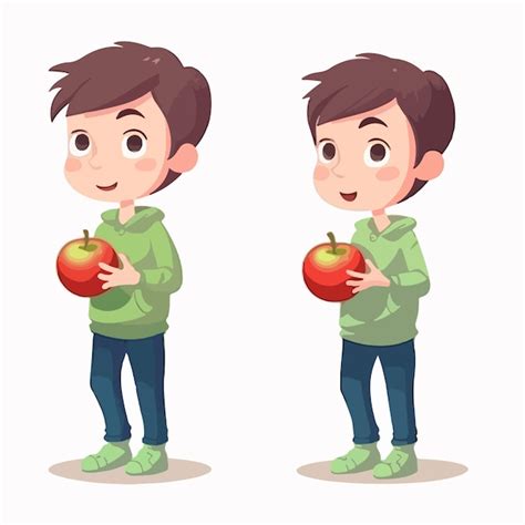 Gar On De La Bande Dessin E Avec Une Pomme Vector Illustration Jeune