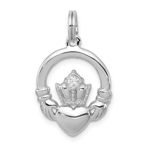 Sterling Silver Cz Irish Claddagh Pendant Precious Accents Ltd