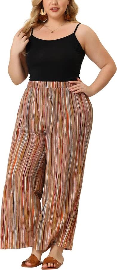 Agnes Orinda Plus Size Stripe Palazzo Pant For Women Boho Wide Leg Paper Bag Pants Brown 4x