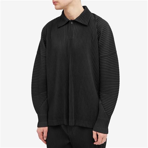 Homme Pliss Issey Miyake Pleated Long Sleeve Polo Black End Gb