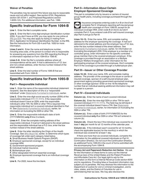 Download Instructions For Irs Form 1094 B 1095 B Pdf 2022 Templateroller